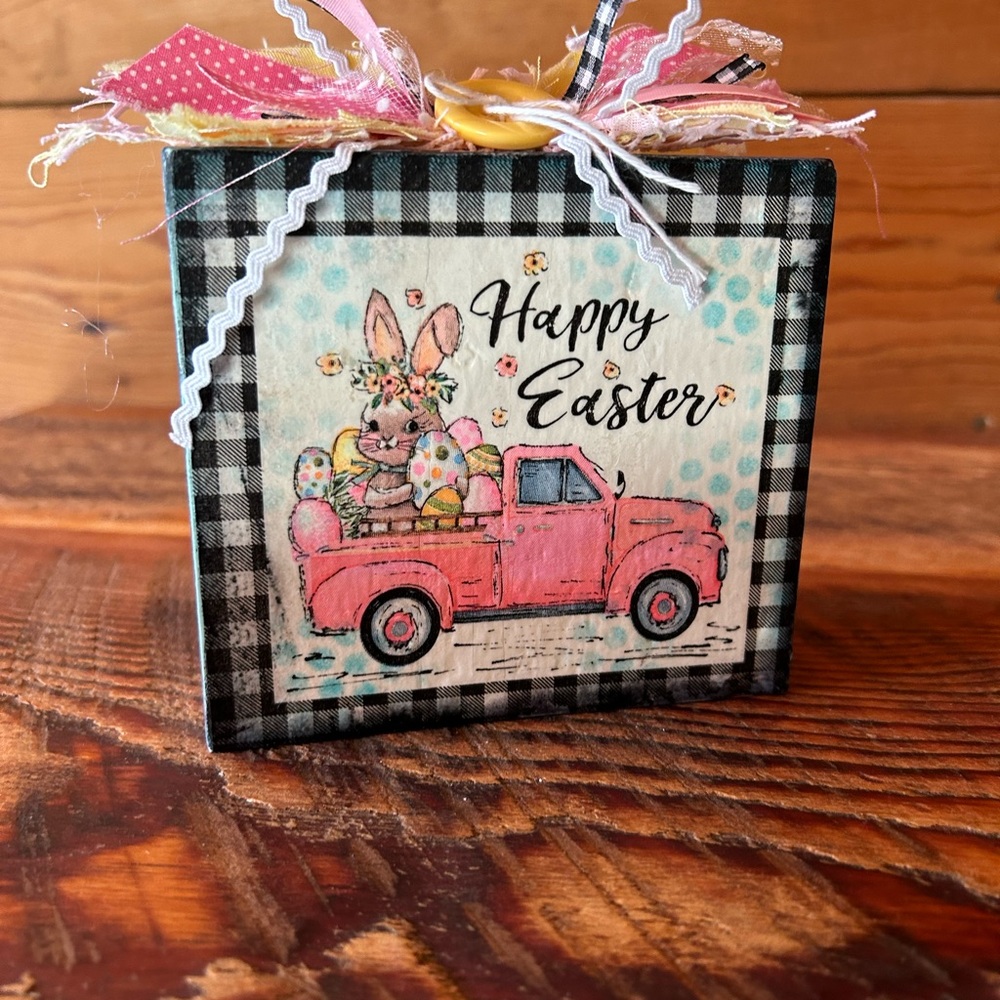Hand Crafted Pink Easter Bunny Truck Plaque